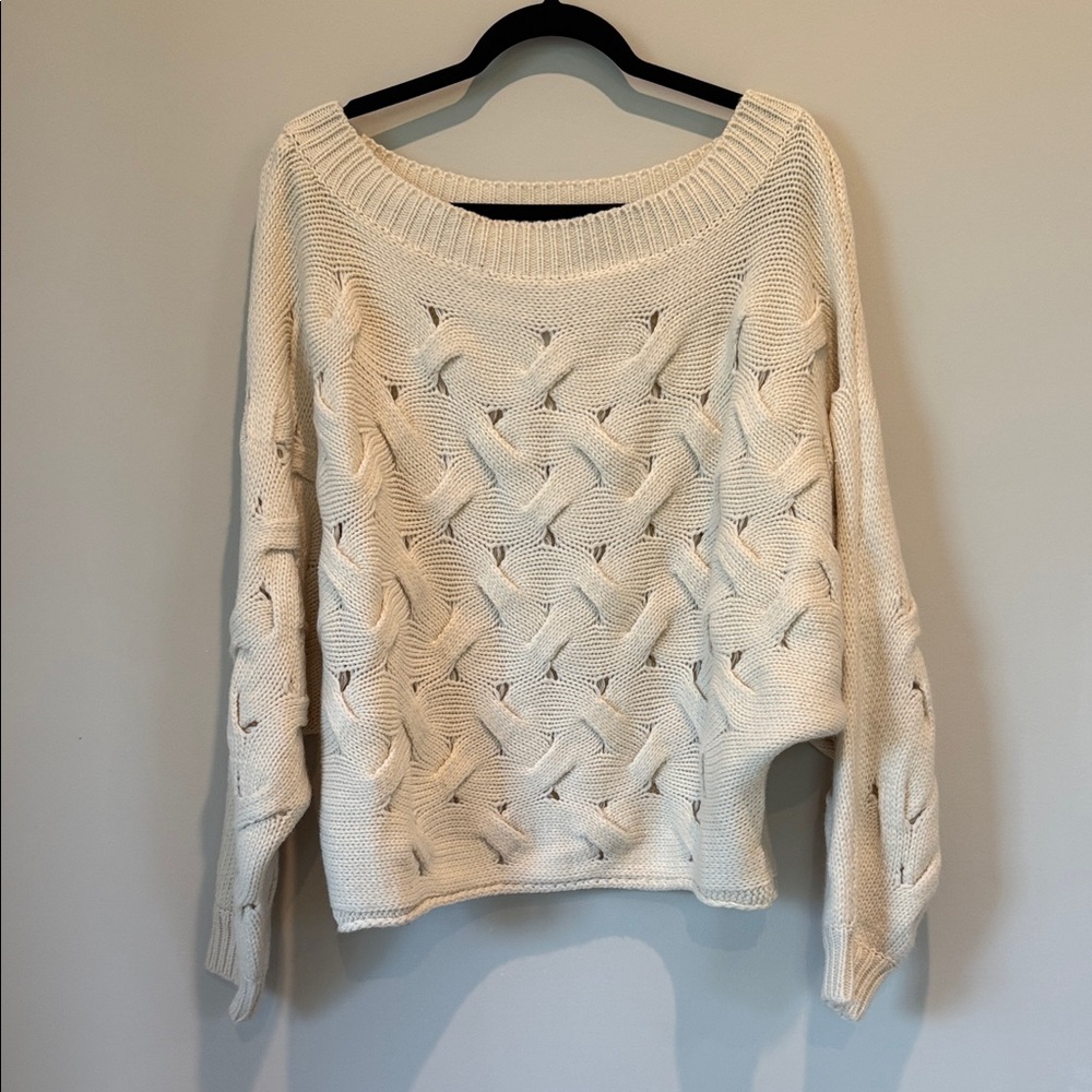 JODIFL Cream Off-the-Shoulder Open Knit Sweater